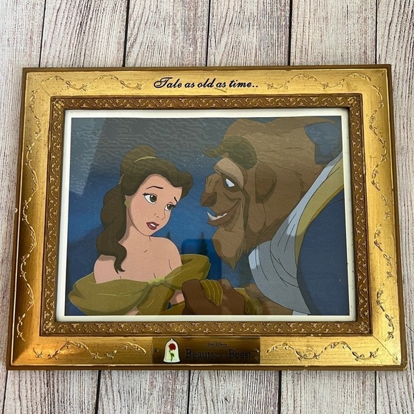 Beauty And The Beast Gold Frame And Lithograph Disney - Picture 1 of 11
